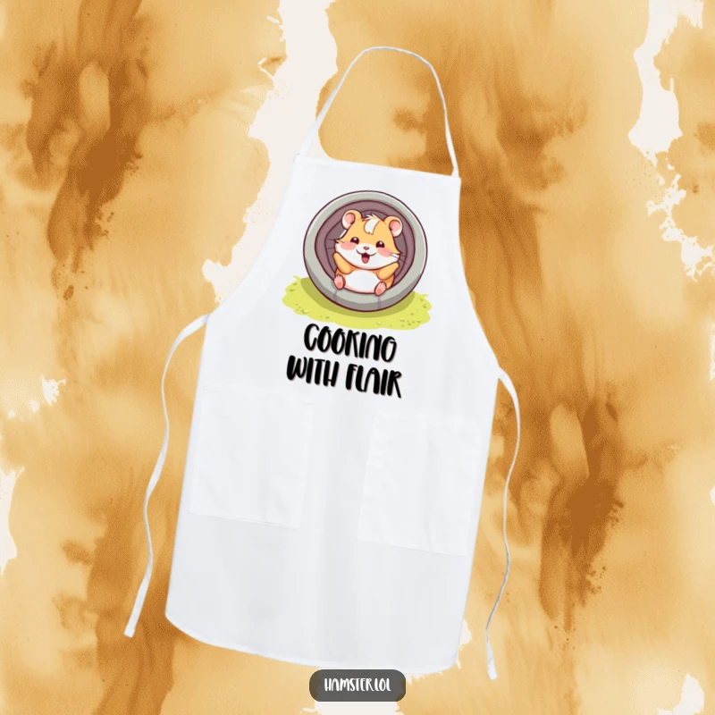 Funny hamster character playfully sliding down a tube with a smile, a functional and humorous apron.