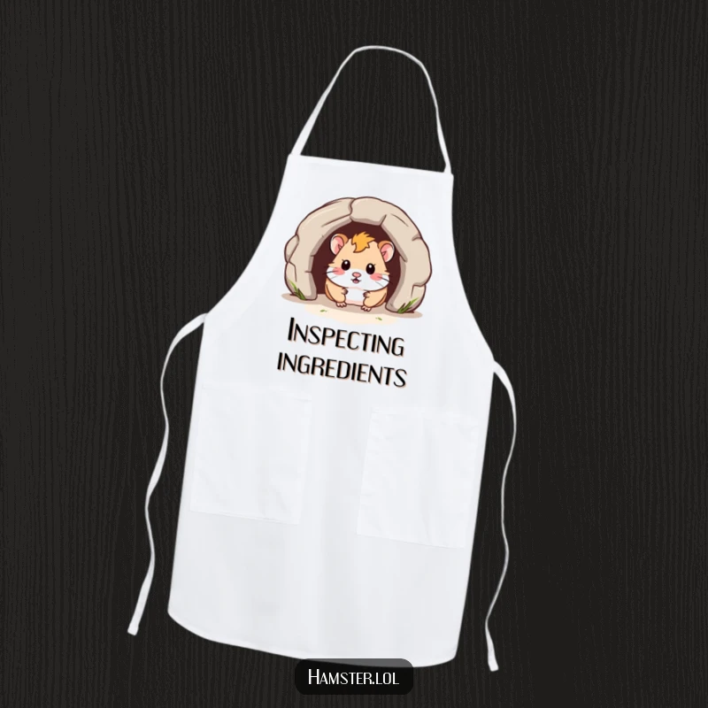 Funny Apron features a hamster peeking from a tunnel, adding a humorous and curiosity-driven element to cooking tasks.