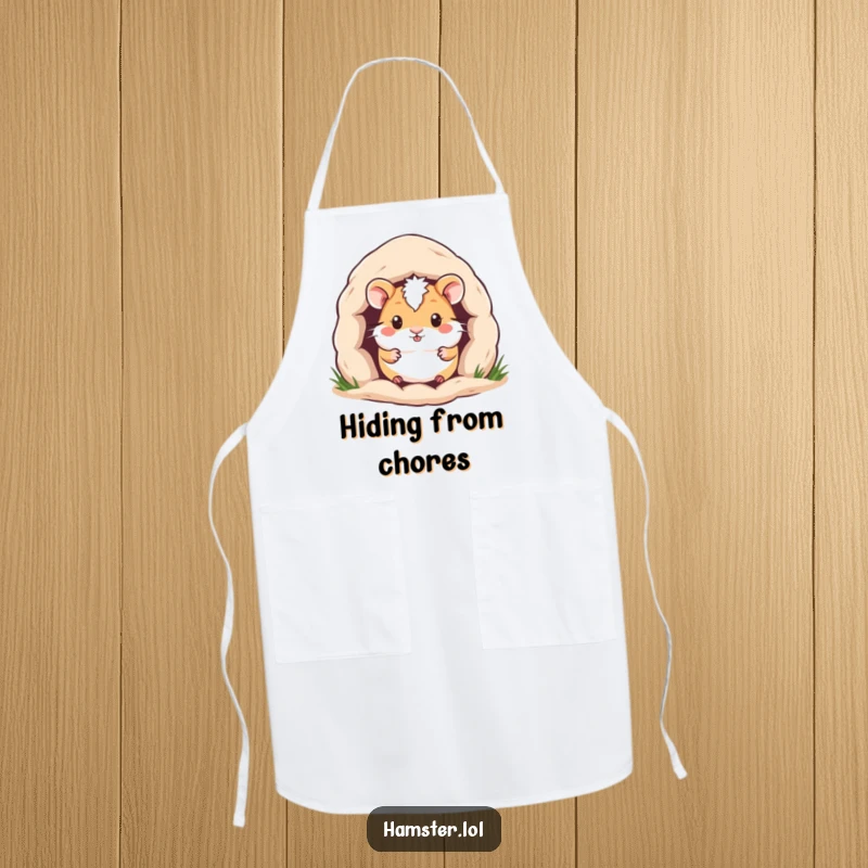 Funny Hamster Apron: Cute hamster peeking from a cozy burrow, bringing warmth and humor to cooking.
