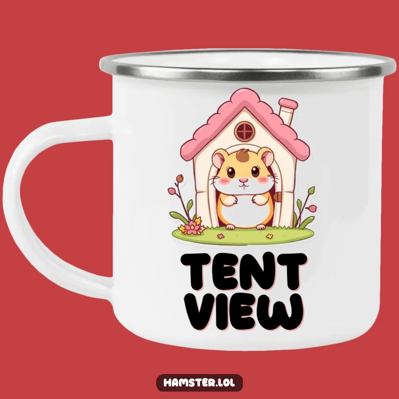 Funny Hamster House Camping Mug: Curious Character Peeking, Outdoor Humorous Gift for Campers