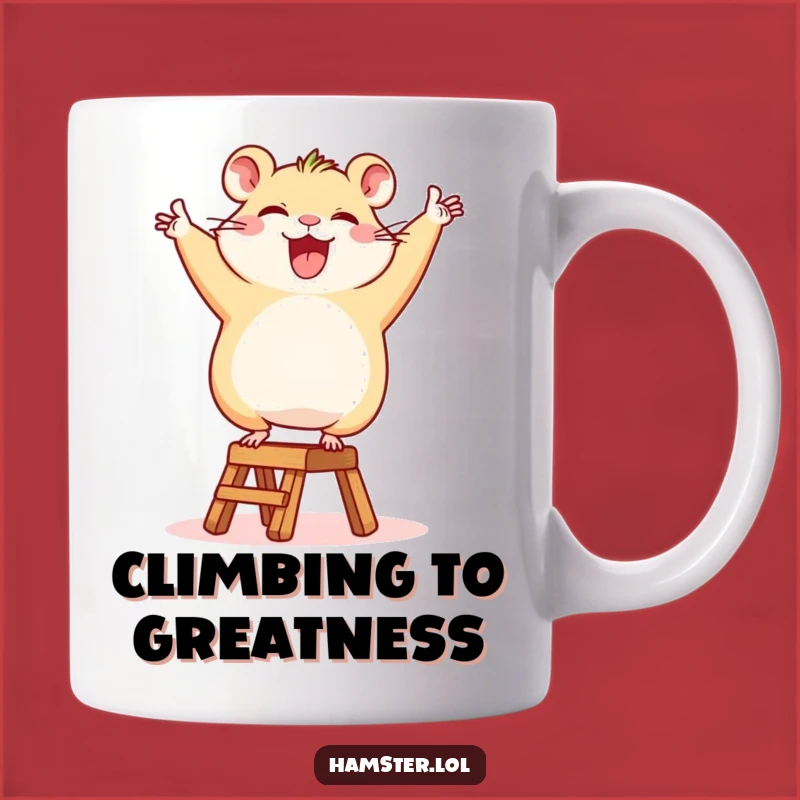 Funny Hamster Ladder Mug: Happy Character Victory Dance, Perfect Humorous Gift for Achievement
