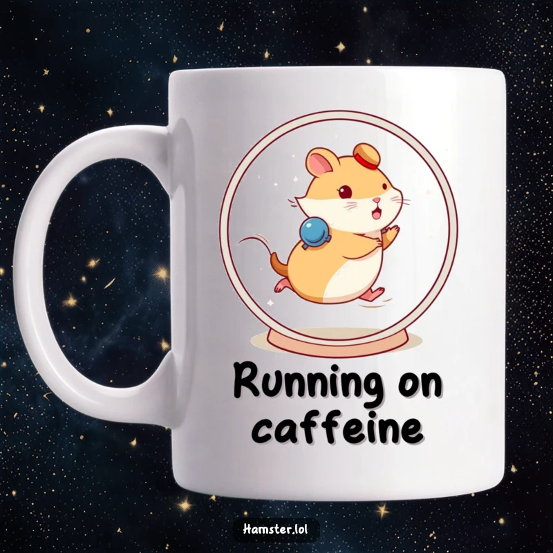 Funny hamster character running on a spinning wheel at incredible speed, embodying energy.