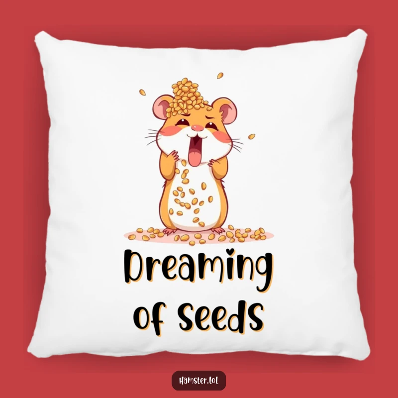 Funny Hamster Pillow: Soft cushion with excited rodent building seed tower, a comfy funny gift