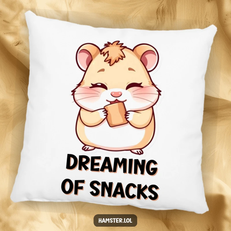 Funny pillow featuring a cheeky hamster winking while hiding a tiny treat, offering comfort and a playful touch.