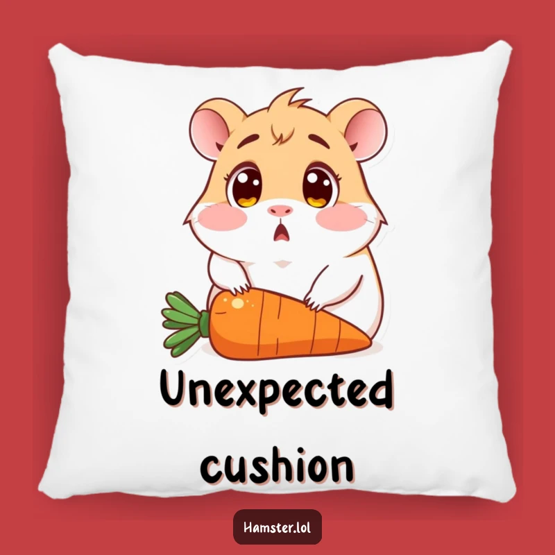 Funny Hamster Pillow: Soft cushion with surprised rodent on carrot, a cozy funny gift