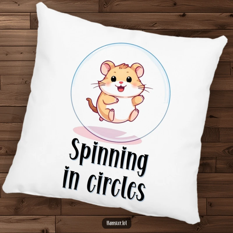 Funny Pillow: A playful hamster character enthusiastically rolling inside a transparent ball, perfect for soft comfort.