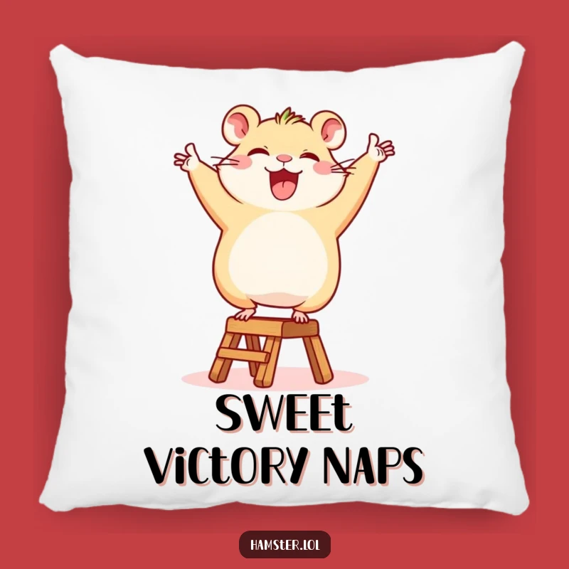 Funny Hamster Ladder Pillow: Happy Character Victory Dance, Soft Humorous Gift for Comfort