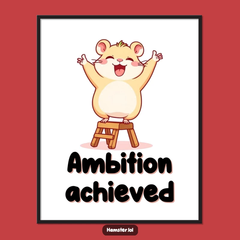 Funny Hamster Ladder Digital Art: Happy Character Victory Dance, Printable Humorous Gift