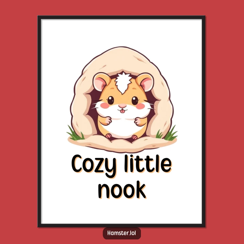 Funny Hamster Burrow Digital Art: Cozy Rodent Peek Print Gift