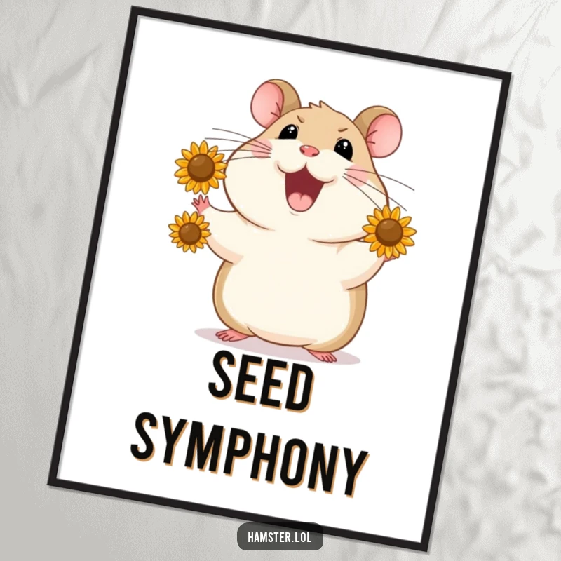 Funny Digital Art Print shows a joyful hamster juggling sunflower seeds, adding instant humor and a display of skill to decor.