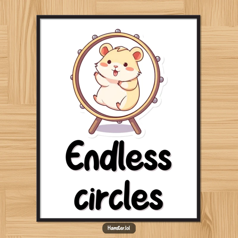 Funny Digital Art Print shows a hamster energetically and humorously spinning in a large wheel, ideal for instant wall decor.