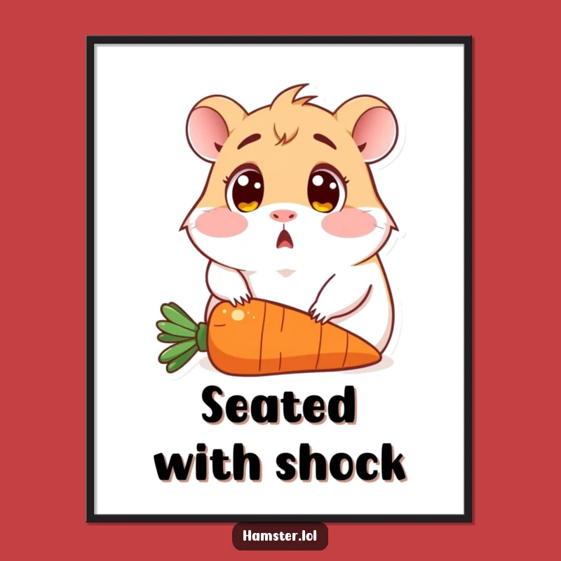 Funny Surprised Hamster Print: Digital art of surprised rodent on carrot, a downloadable funny gift