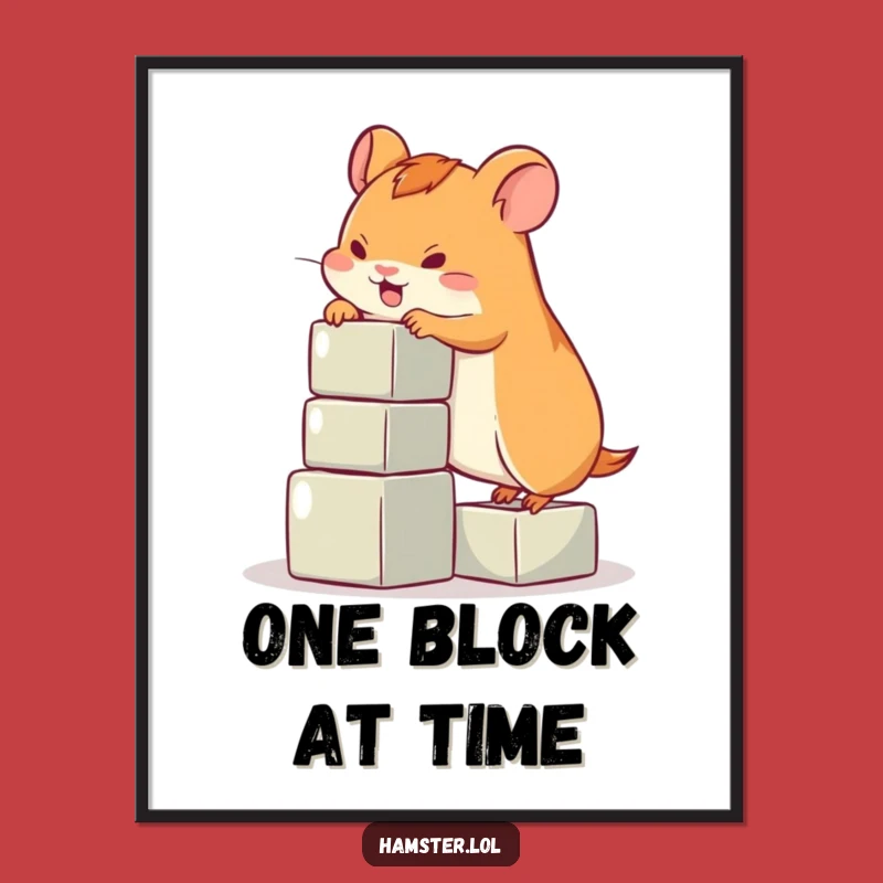 Funny Hamster Climbing Blocks Digital Art - Hilarious Printable for Pet Lovers