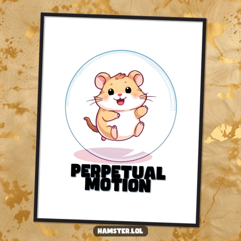 Funny Digital Art Print: A playful hamster character enthusiastically rolling inside a transparent ball, ready to print.