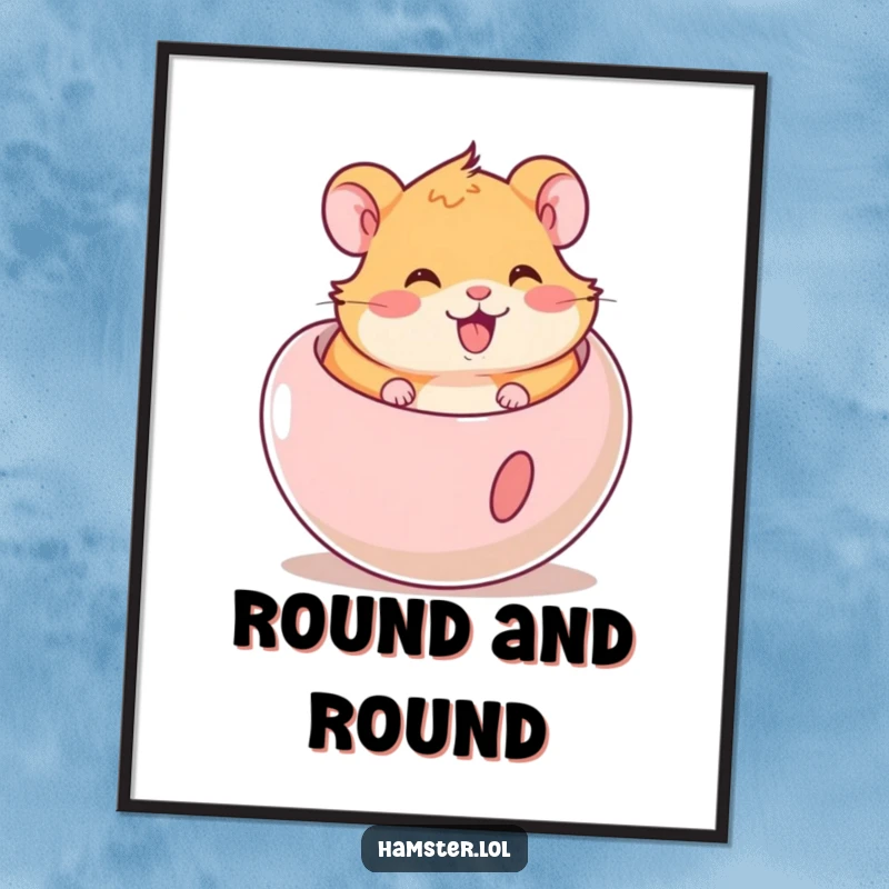 Funny Hamster Digital Art Print: Adorable hamster joyfully rolling in a clear ball, capturing a moment of pure, cute fun.
