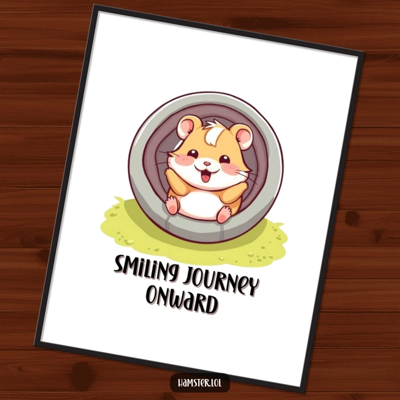 Funny hamster character playfully sliding down a tube with a smile, a digital art download featuring humorous illustration.