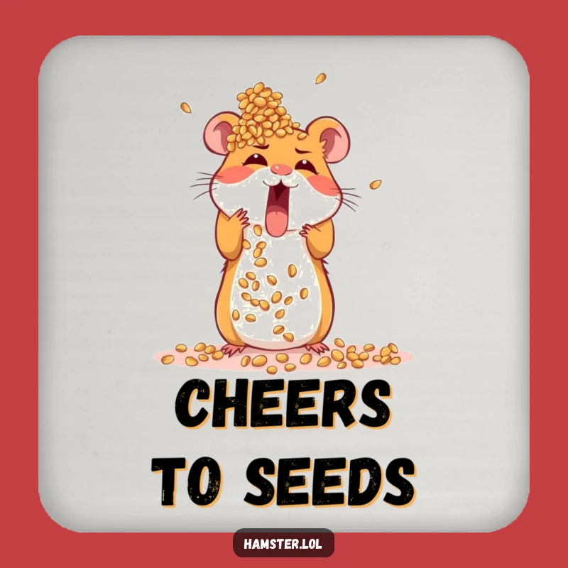 Funny Hamster Coaster: Protect surfaces with excited rodent building seed tower, a quirky funny gift