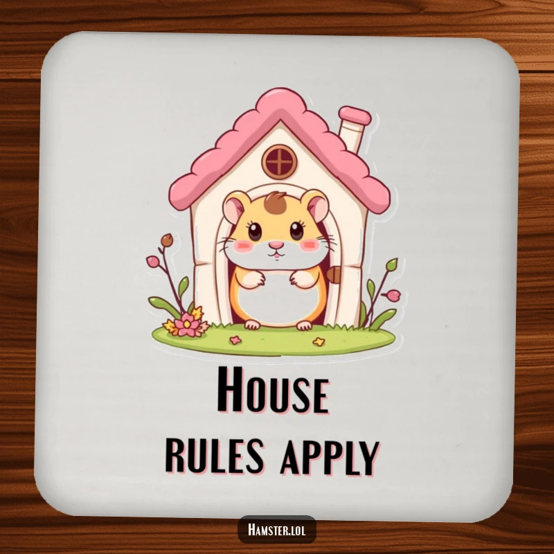 Funny Coaster: A curious hamster character peeking out from a miniature house, protecting surfaces with charm.