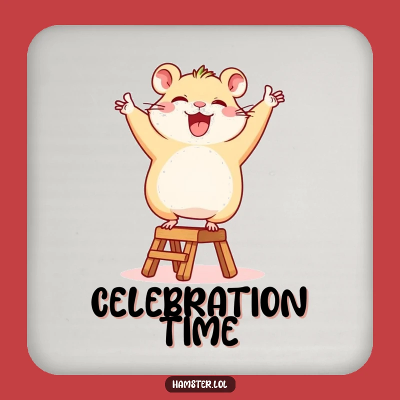 Funny Hamster Ladder Coaster: Happy Character Victory Dance, Bar Humorous Gift for Protection