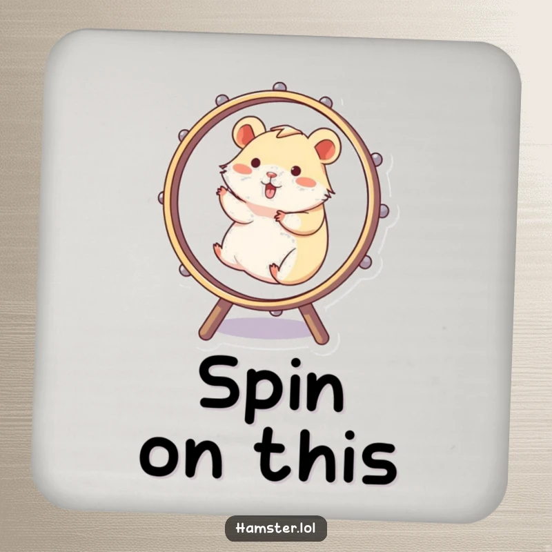 Funny Drink Coaster features a hamster comically running in a spinning wheel, adding a humorous and protective element to surfaces.