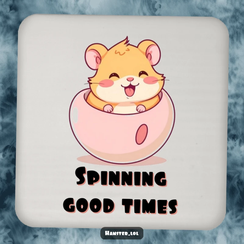 Funny Hamster Coaster: Cute hamster happily rolling in a ball, adding a touch of humor to drink protection.