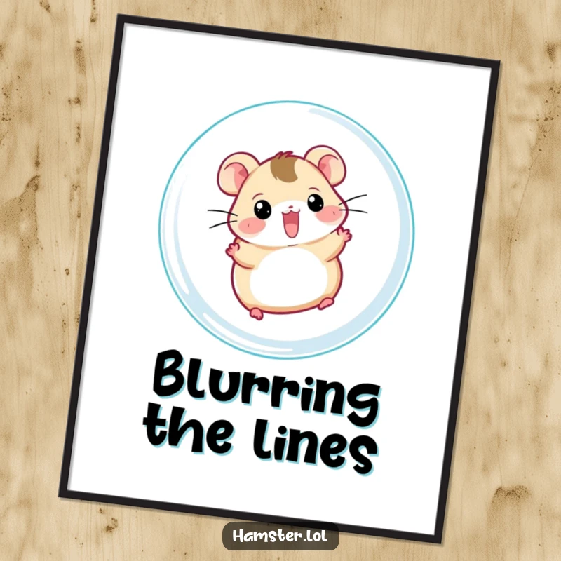 Funny hamster ball poster, a cheerful hamster character spinning rapidly inside a clear hamster ball, energetic and humorous artwork.