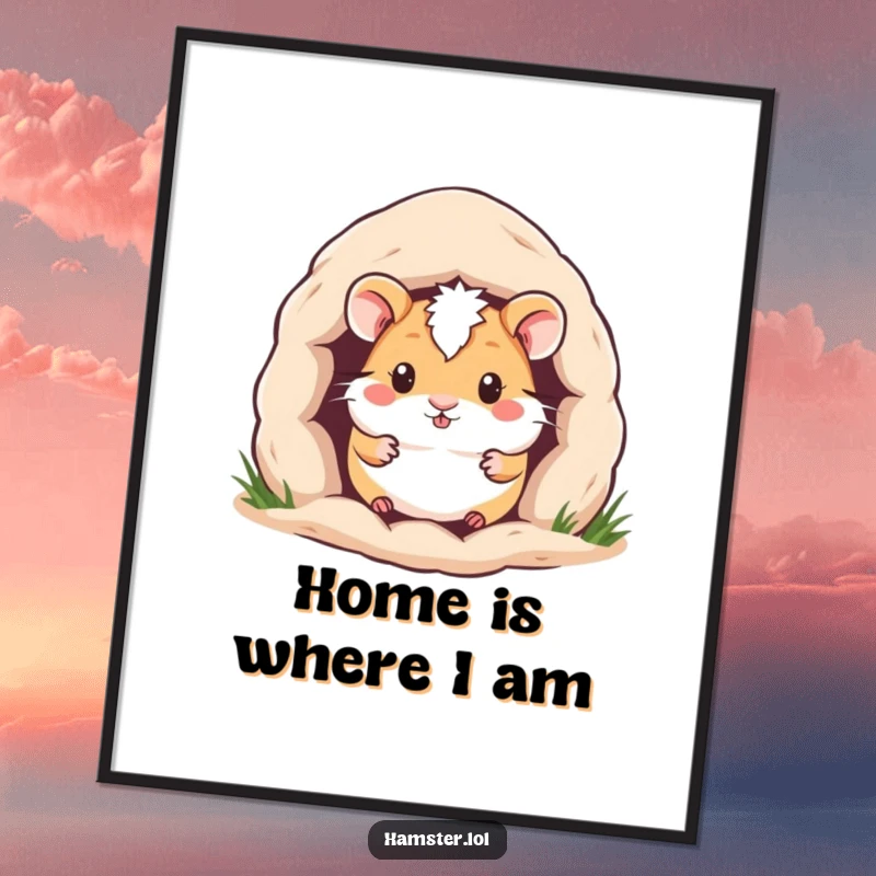 Funny Hamster Poster: A cute hamster peeking from its cozy burrow, creating a heartwarming and funny visual.