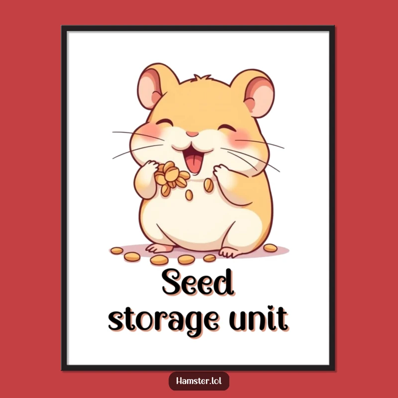Funny Hamster Poster: Cheeky character stuffing seeds, cute wall art gift