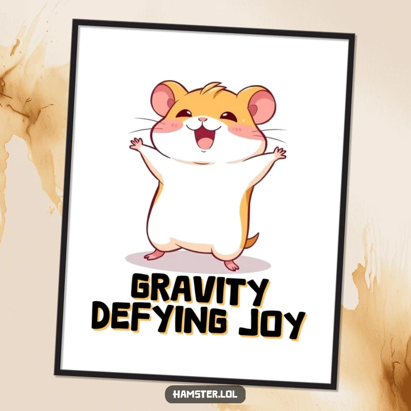 Funny hamster character in a mid-air somersault, creating a humorous and dynamic poster print.