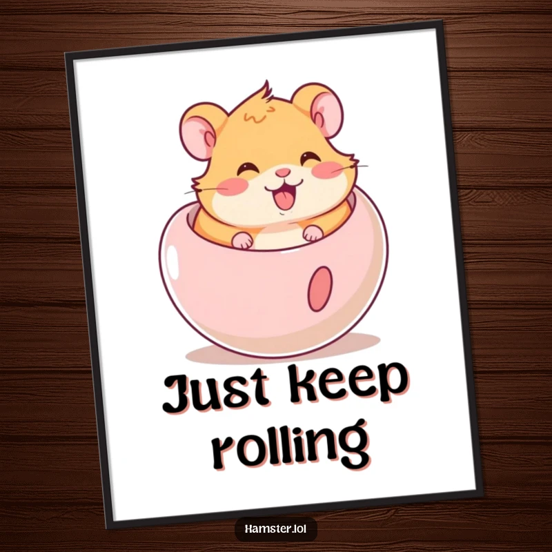 Funny Hamster Poster: Charming hamster having a blast rolling inside a clear ball, a heartwarming and funny illustration.