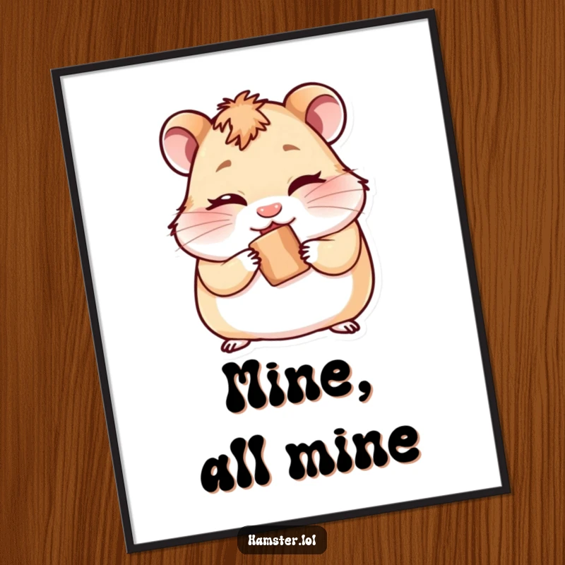 Funny poster featuring a cheeky hamster winking mischievously while hiding a tiny treat, adding playful decor.