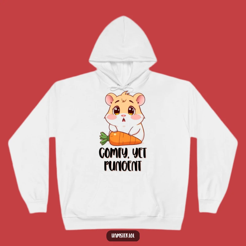 Funny Hamster Hoodie: Comfy sweatshirt with surprised rodent on a carrot, ideal funny gift