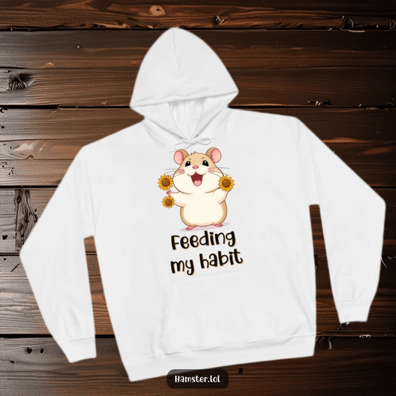 Funny Hoodie showcases a delighted hamster juggling sunflower seeds, providing warmth, comfort, and a humorous display of talent.