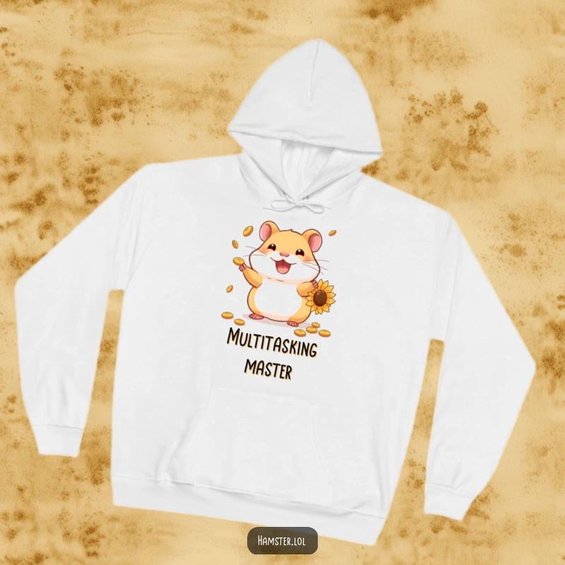 Funny Hamster Hoodie: Adorable hamster juggling sunflower seeds, radiating skill and cheerful confidence.