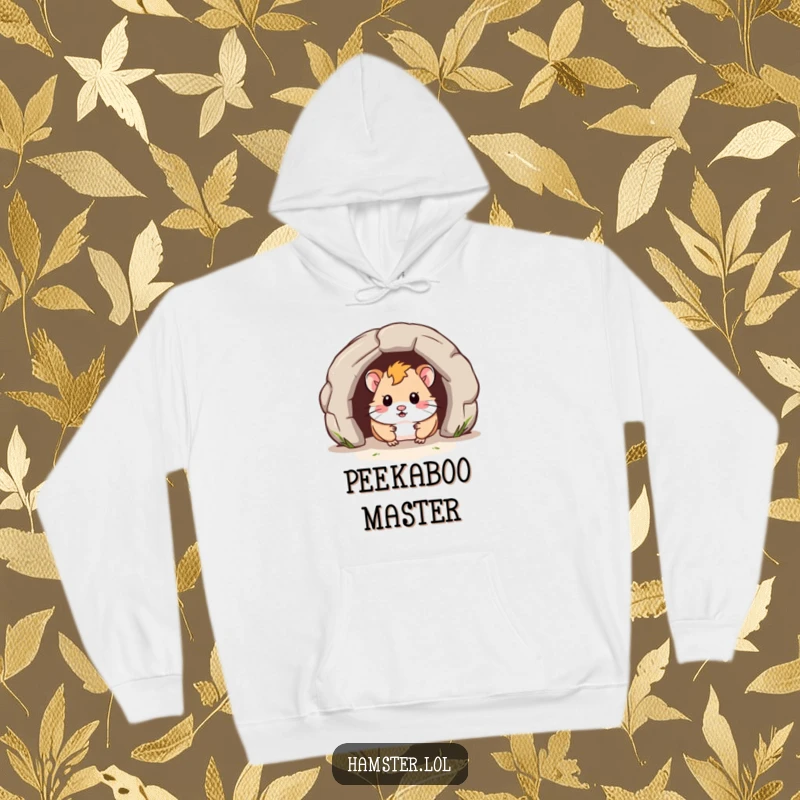 Funny Hoodie features a curious hamster peeking out from a small tunnel, offering warmth, comfort, and a humorous sense of discovery.
