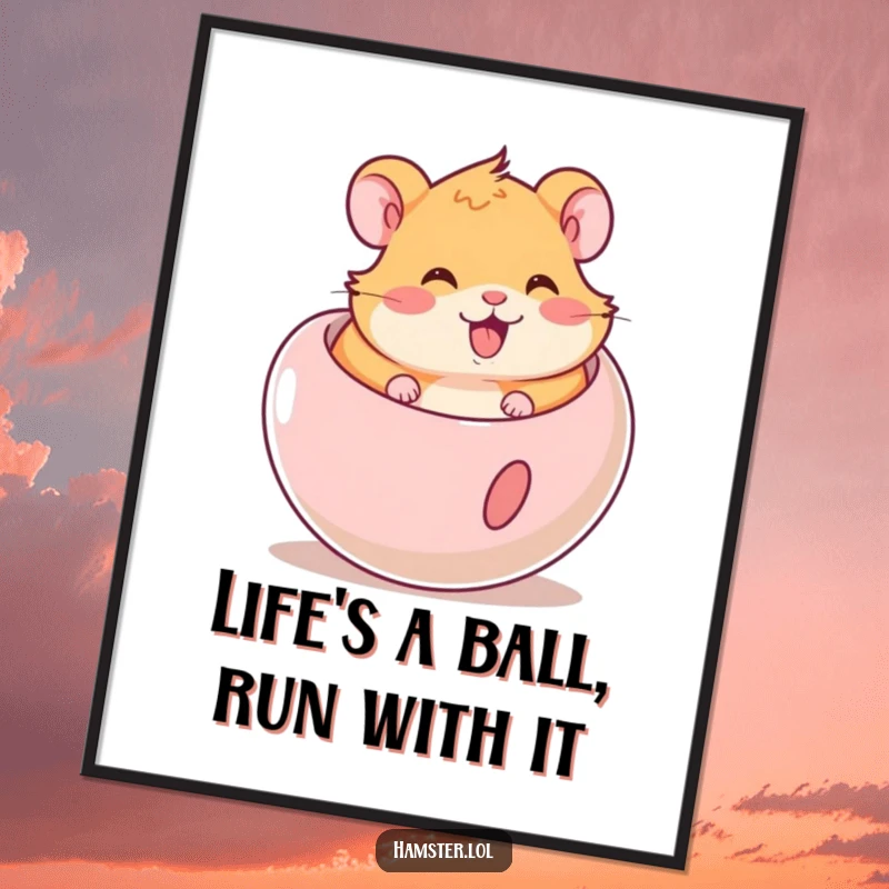 Funny Free Printable Wall Art: A cute hamster joyfully rolling in a ball, bringing smiles and playful energy to any room.