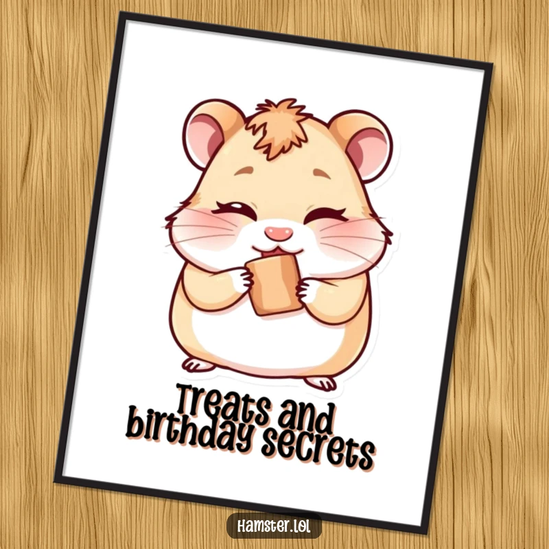 Funny Free Printable Wall Art: A hamster with a sly wink, hiding a tiny treat, mischievous and cute.