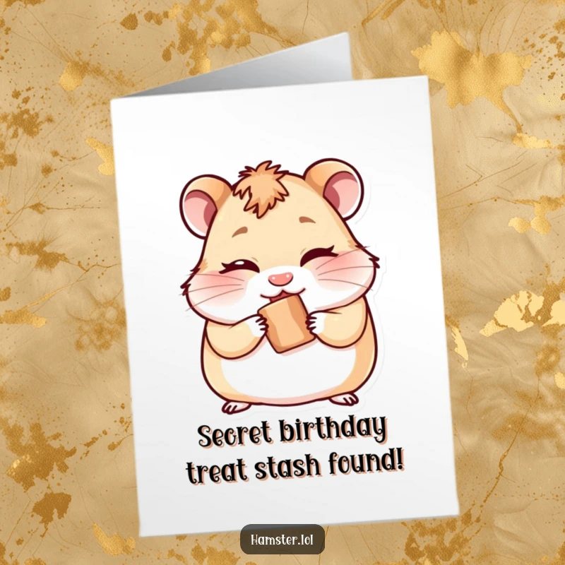 Funny Free Printable Birthday Card: A hamster winks playfully while hiding a tiny treat, mischievous.