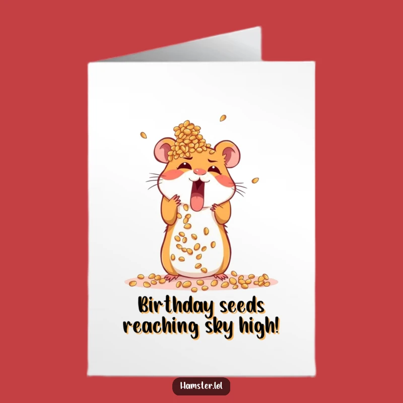 Free Printable Birthday Card: Excited Hamster Seed Tower, Ambitious Fun Downloadable Gift