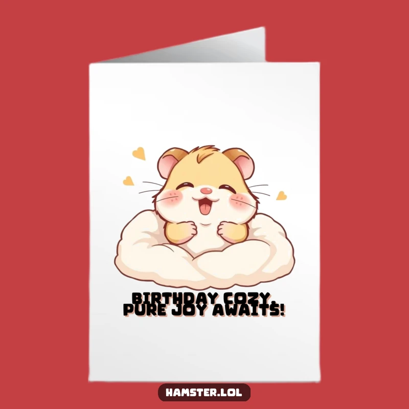 Free Printable Birthday Card: Giggling Hamster in Bedding, Cozy Fun Downloadable Gift