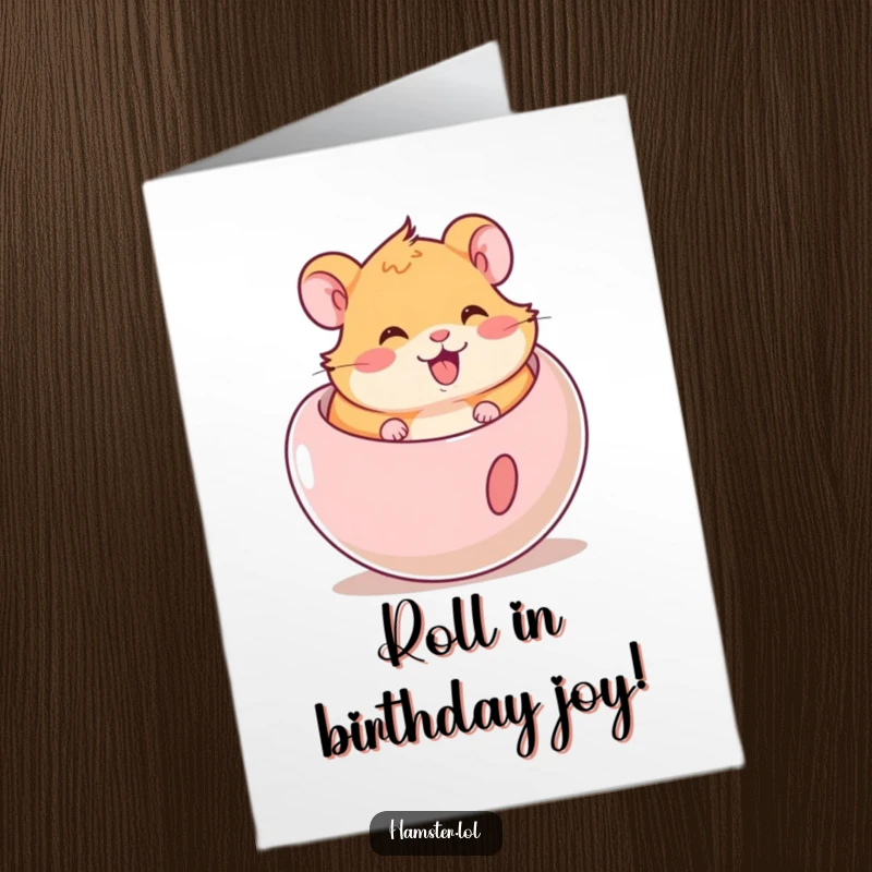 Funny Free Printable Birthday Card: Cute hamster joyfully rolling in a ball, spreading cheer for a special celebration.