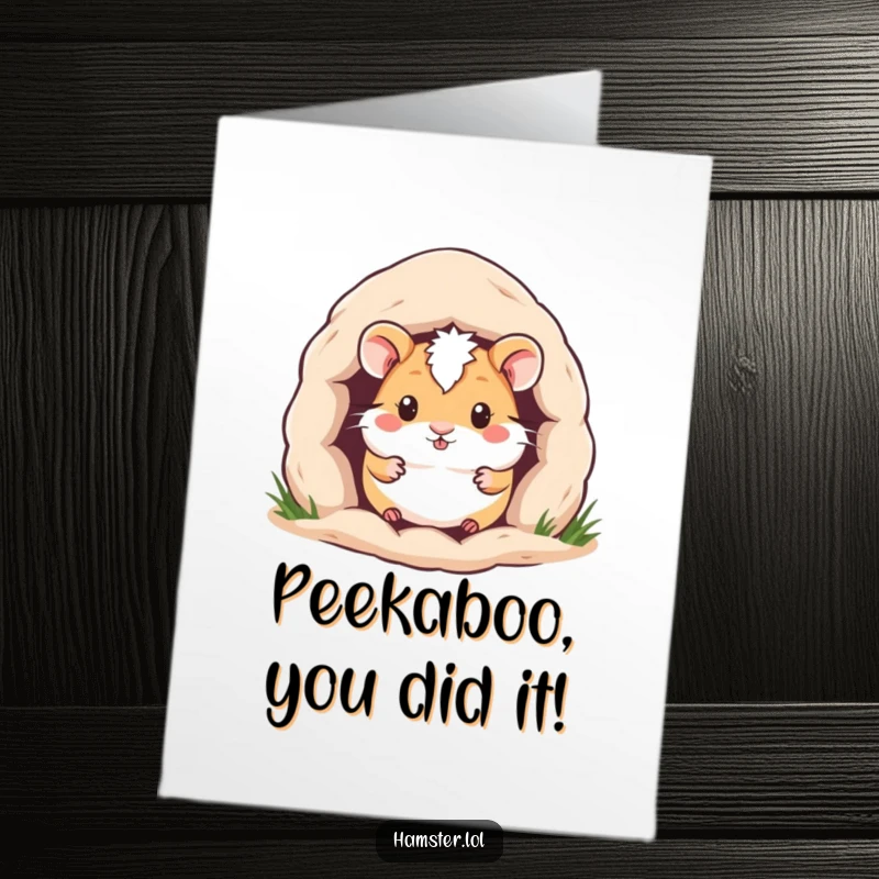 Funny Free Printable Congratulations Card: Cute hamster peeking from a snug burrow, celebrating a wonderful achievement with a smile.