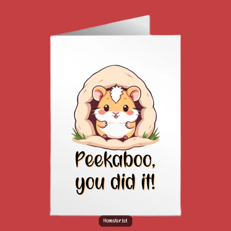 Free Printable Congrats Card: Cozy Hamster Peek - Funny Downloadable Gift