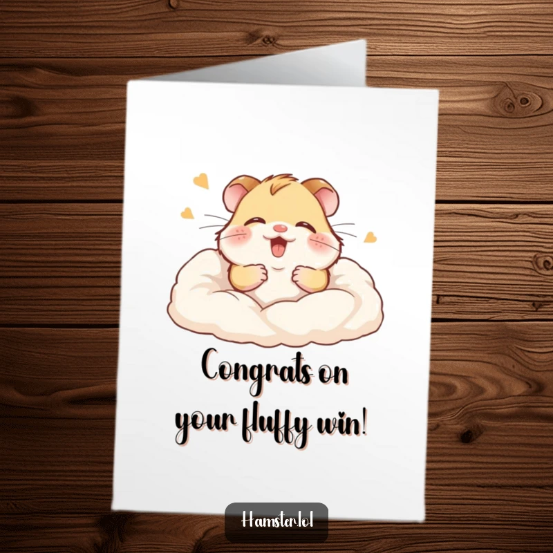 Free Printable Congratulations Card: A hamster laughs gleefully, completely covered in fluffy bedding, pure happiness.