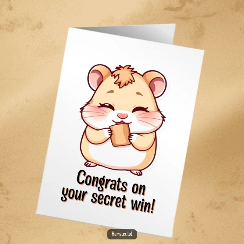 Free Printable Congratulations Card: Cheeky hamster winking, holding a tiny treat, playful and funny.