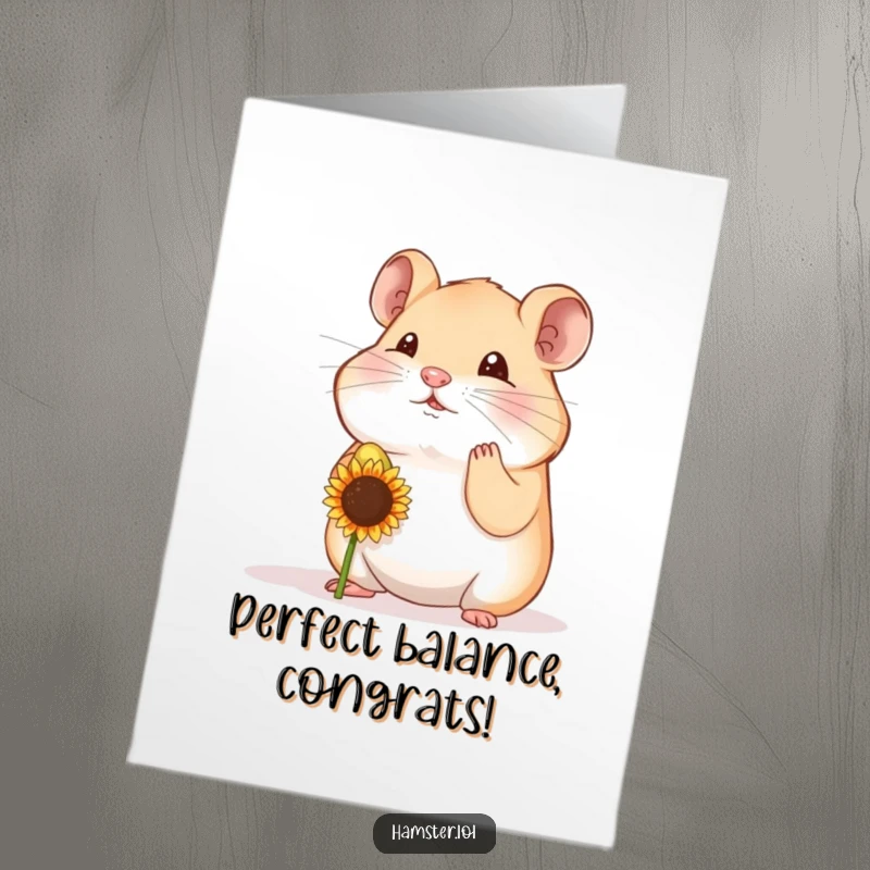 Funny Free Printable Congratulations Card: A hamster skillfully balancing a sunflower seed on its nose, celebrating your win with focus, a download.