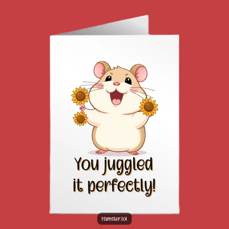 Free Printable Congrats Card: Juggling Hamster Success - Humorous Downloadable Celebration