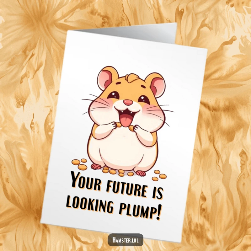 Funny Free Printable Congrats Card: joyful hamster stuffing cheeks with seeds, celebrating success.