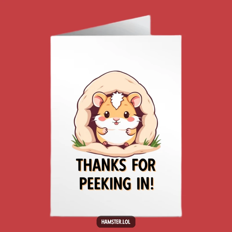 Free Printable Thank You Card: Cozy Hamster Peek - Funny Downloadable Gift
