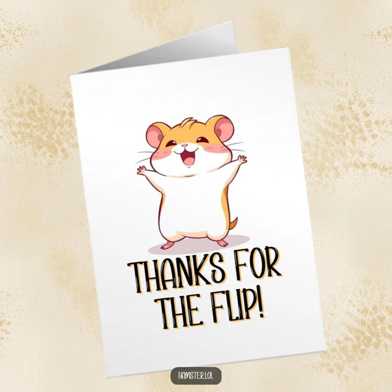 Funny Free Printable Thank You Card: A cute hamster doing a joyful somersault to express gratitude, a delightful downloadable.